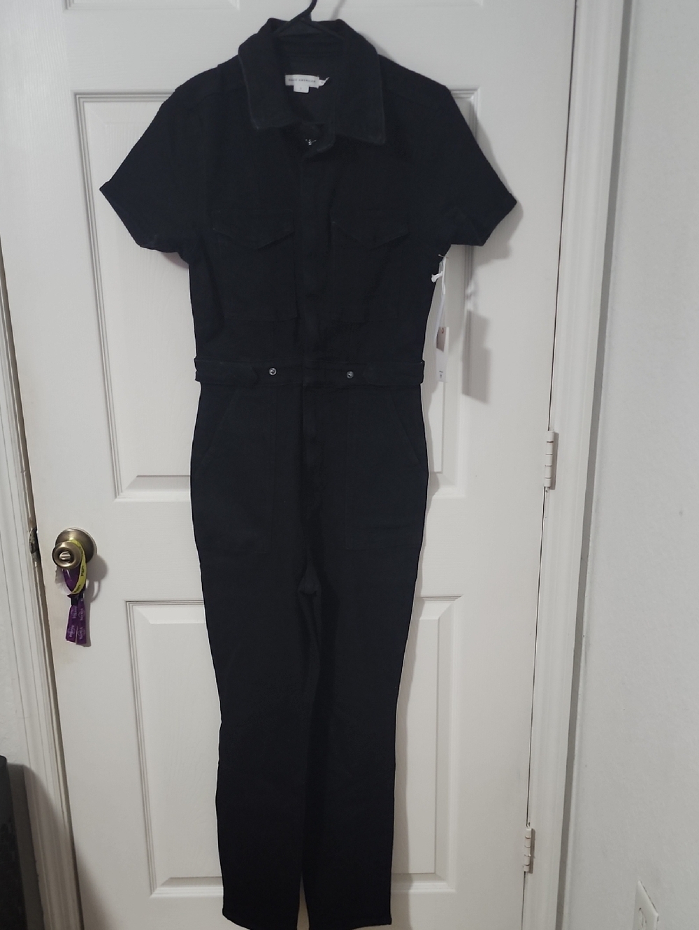 Good American Black Short-Sleeve Utility Jumpsuit